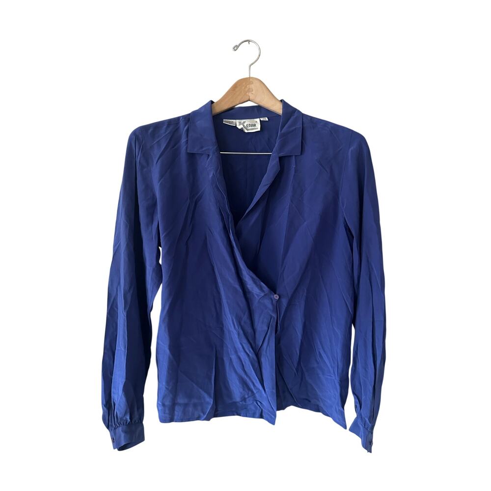 Vintage Kenar Blue Silk Wrap Blouse Size 12